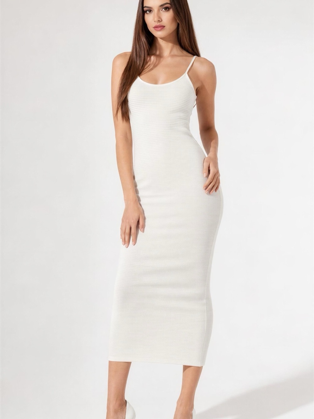 EXPRESS Body Contour Women's White Ribbed Sweater Midi Dress